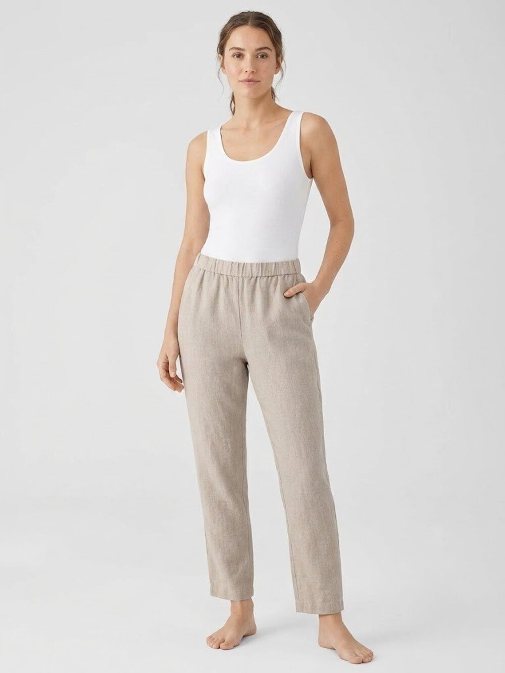 NWT Eileen Fisher Organic Linen High Waisted Tapered Ankle Pants in Natural XL
